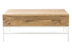 Table basse relevable rectangulaire bois manguier massif et métal blanc L110 cm BOHO
