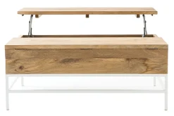 Table basse relevable rectangulaire bois manguier massif et métal blanc L110 cm BOHO