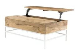 Table basse relevable rectangulaire bois manguier massif et métal blanc L110 cm BOHO
