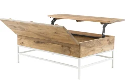 Table basse relevable rectangulaire bois manguier massif et métal blanc L110 cm BOHO