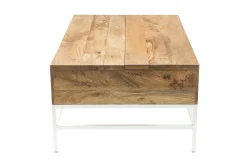 Table basse relevable rectangulaire bois manguier massif et métal blanc L110 cm BOHO