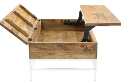 Table basse relevable rectangulaire bois manguier massif et métal blanc L110 cm BOHO