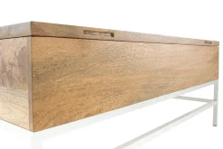 Table basse relevable rectangulaire bois manguier massif et métal blanc L110 cm BOHO