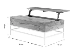 Table basse relevable rectangulaire bois manguier massif et métal blanc L110 cm BOHO