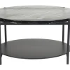 Table basse ronde avec double plateau en verre recyclé et métal noir D85 cm WELLE