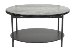 Table basse ronde avec double plateau en verre recyclé et métal noir D85 cm WELLE
