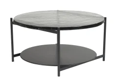 Table basse ronde avec double plateau en verre recyclé et métal noir D85 cm WELLE