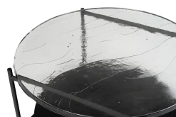 Table basse ronde avec double plateau en verre recyclé et métal noir D85 cm WELLE