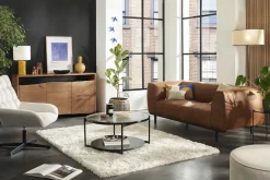 Table basse ronde avec double plateau en verre recyclé et métal noir D85 cm WELLE