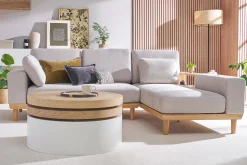 Table basse ronde avec plateaux pivotants et rangement blanc et bois clair chêne D80 cm ICON