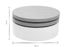 Table basse ronde avec plateaux pivotants et rangement blanc et bois clair chêne D80 cm ICON