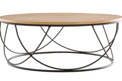 Table basse ronde bois clair chêne et métal noir D80 cm LACE