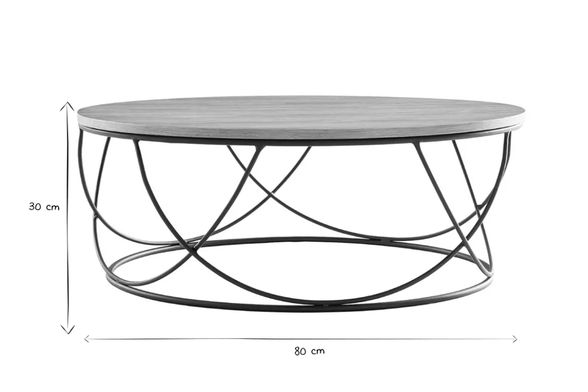 Table basse ronde bois clair chêne et métal noir D80 cm LACE
