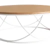 Table basse ronde bois clair chêne et métal blanc D80 cm LACE