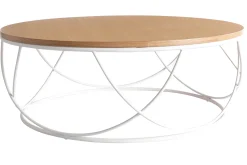 Table basse ronde bois clair chêne et métal blanc D80 cm LACE