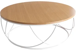 Table basse ronde bois clair chêne et métal blanc D80 cm LACE