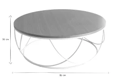 Table basse ronde bois clair chêne et métal blanc D80 cm LACE