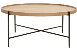 Table basse ronde bois clair et métal noir D90 cm BASSY