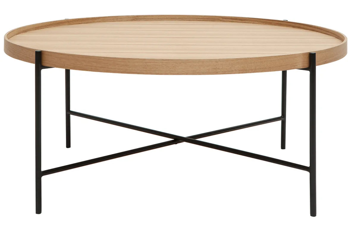 Table basse ronde bois clair et métal noir D90 cm BASSY