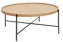Table basse ronde bois clair et métal noir D90 cm BASSY