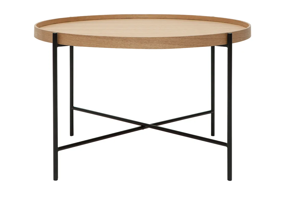 Table basse ronde bois clair et métal noir D75 cm BASSY