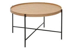 Table basse ronde bois clair et métal noir D75 cm BASSY