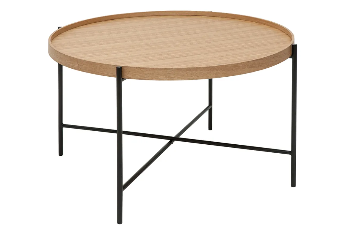 Table basse ronde bois clair et métal noir D75 cm BASSY