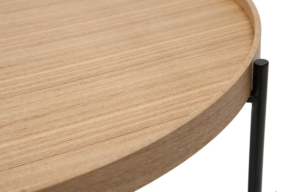 Table basse ronde bois clair et métal noir D75 cm BASSY