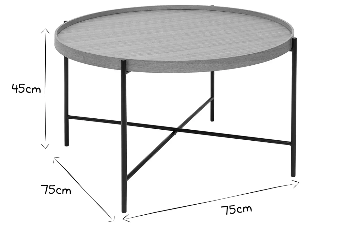 Table basse ronde bois clair et métal noir D75 cm BASSY
