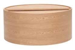 Table basse ronde bois clair frêne avec plateau pivotant et rangement D80 cm DALI