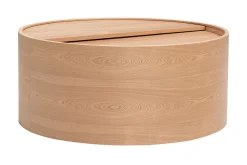 Table basse ronde bois clair frêne avec plateau pivotant et rangement D80 cm DALI