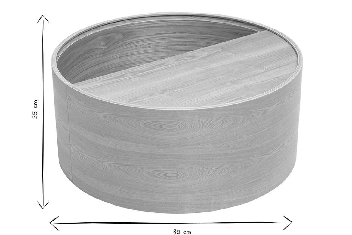 Table basse ronde bois clair frêne avec plateau pivotant et rangement D80 cm DALI