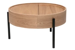 Table basse ronde bois clair frêne et métal noir avec plateau pivotant et rangement D80 cm YOLINE
