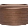 Table basse ronde bois foncé noyer avec plateau pivotant et rangement D80 cm DALI