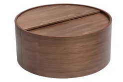 Table basse ronde bois foncé noyer avec plateau pivotant et rangement D80 cm DALI