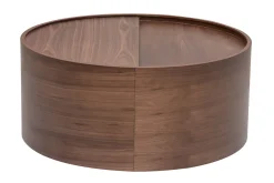 Table basse ronde bois foncé noyer avec plateau pivotant et rangement D80 cm DALI