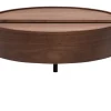 Table basse ronde bois foncé noyer et métal noir avec plateau pivotant et rangement D80 cm YOLINE