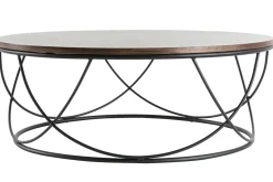 Table basse ronde bois foncé noyer et métal noir D80 cm LACE