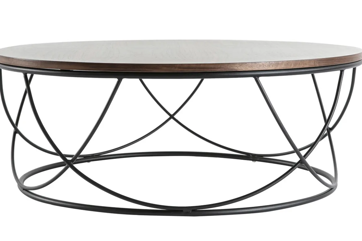 Table basse ronde bois foncé noyer et métal noir D80 cm LACE