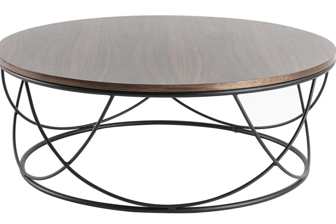 Table basse ronde bois foncé noyer et métal noir D80 cm LACE