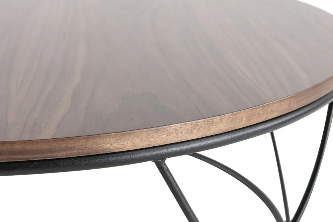 Table basse ronde bois foncé noyer et métal noir D80 cm LACE