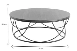 Table basse ronde bois foncé noyer et métal noir D80 cm LACE