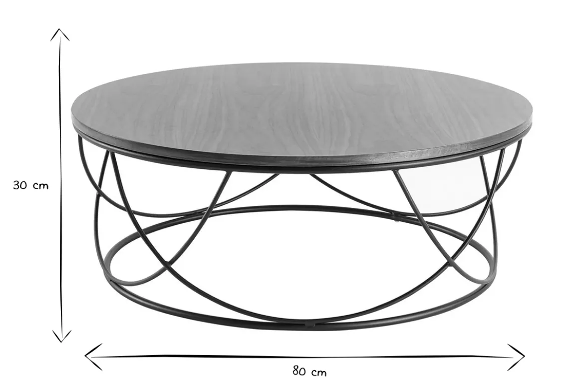 Table basse ronde bois foncé noyer et métal noir D80 cm LACE