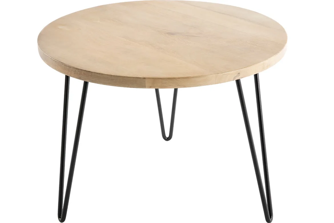 Table basse ronde bois manguier massif et métal noir D60 cm VIBES