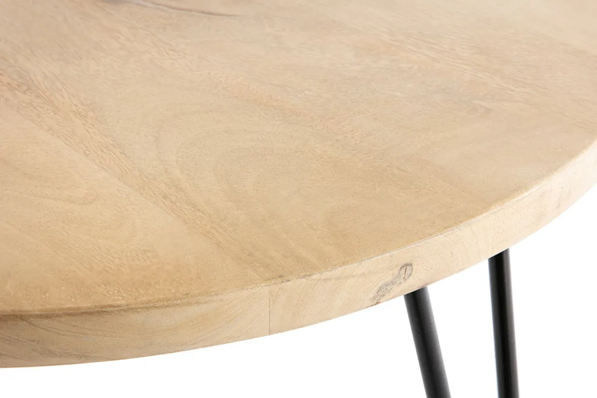 Table basse ronde bois manguier massif et métal noir D60 cm VIBES
