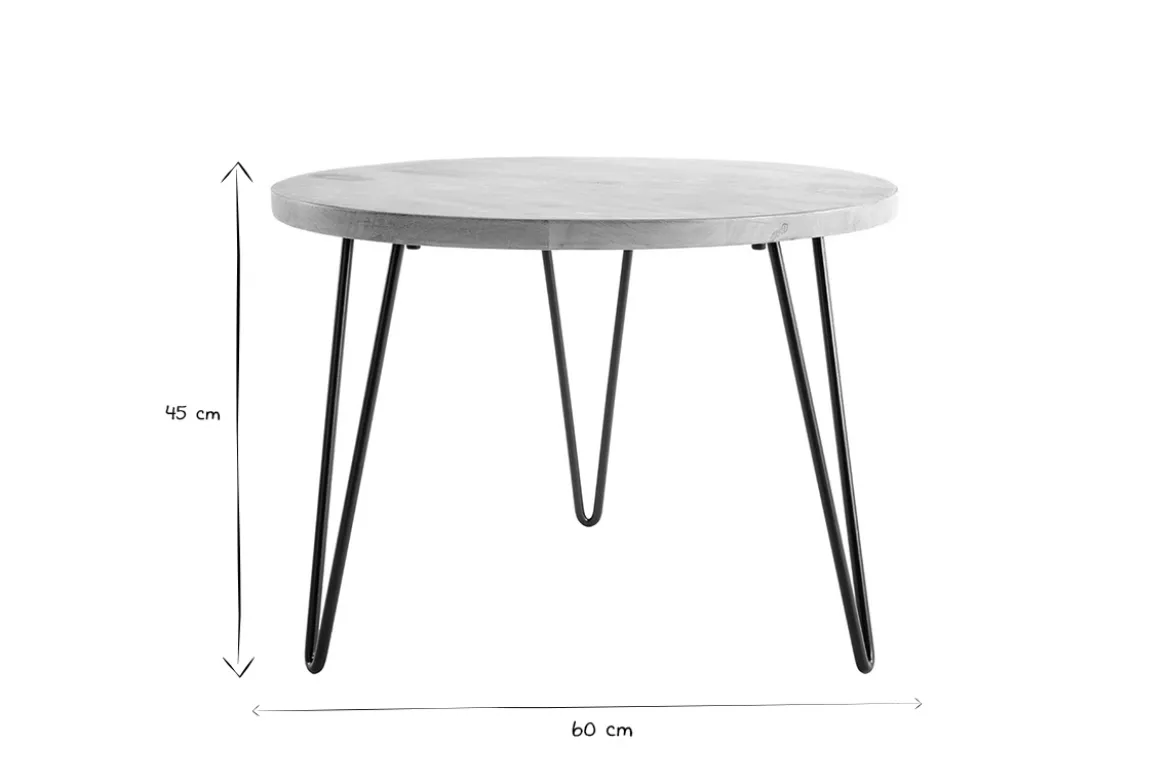Table basse ronde bois manguier massif et métal noir D60 cm VIBES