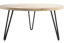 Table basse ronde bois manguier massif et métal noir D80 cm VIBES