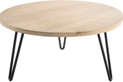 Table basse ronde bois manguier massif et métal noir D80 cm VIBES