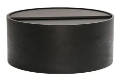 Table basse ronde bois noir avec plateau pivotant et rangement D80 cm DALI