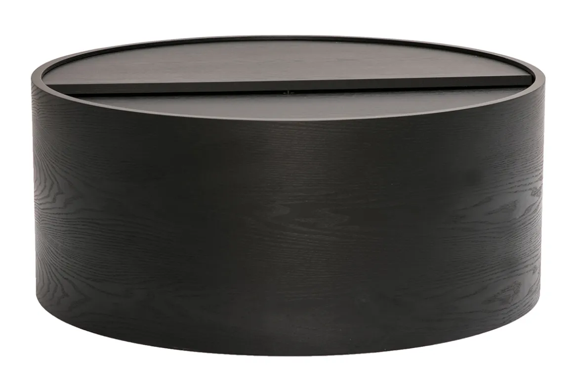 Table basse ronde bois noir avec plateau pivotant et rangement D80 cm DALI